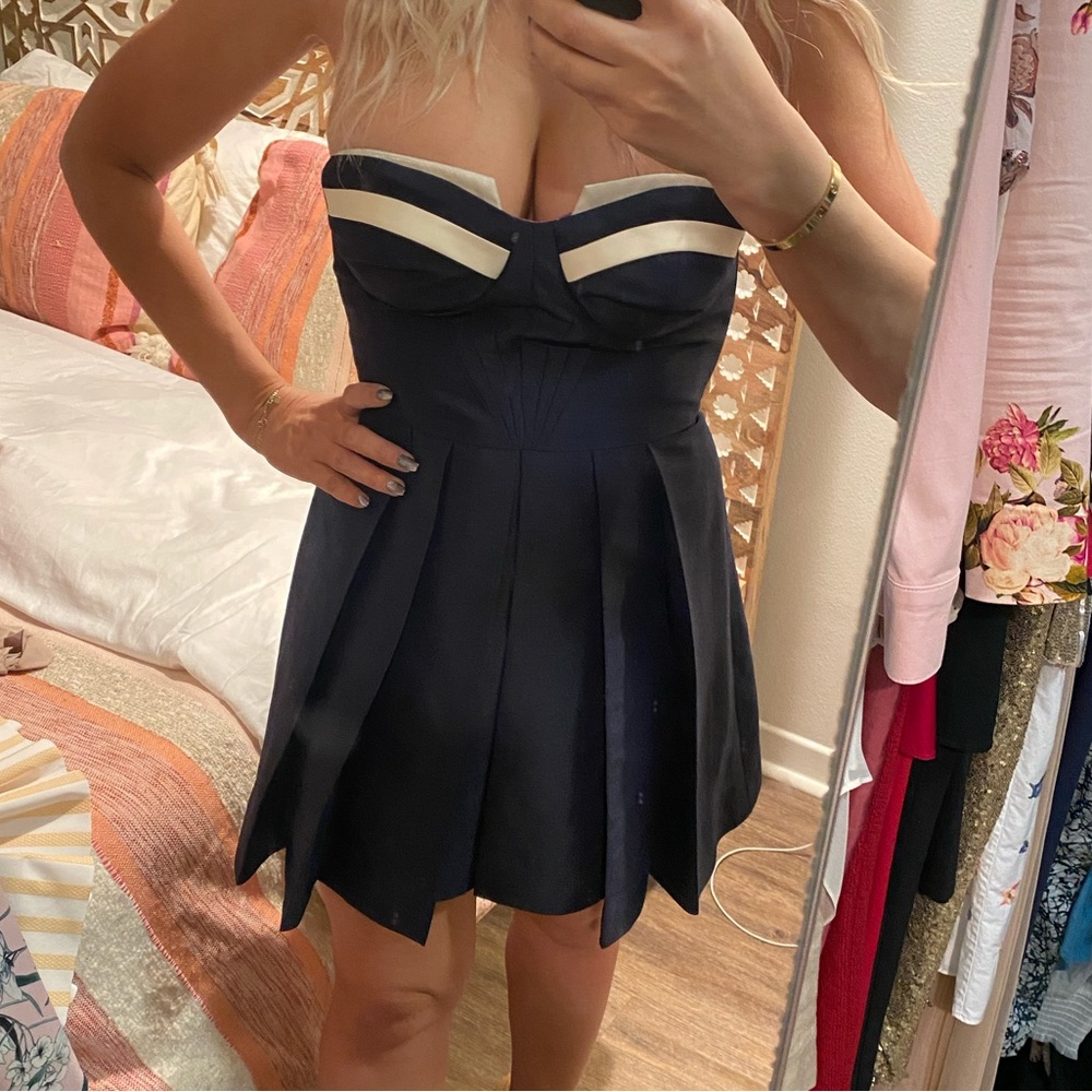 Nuj Novakhett, 2, mini dress, pleated, Navy Blue